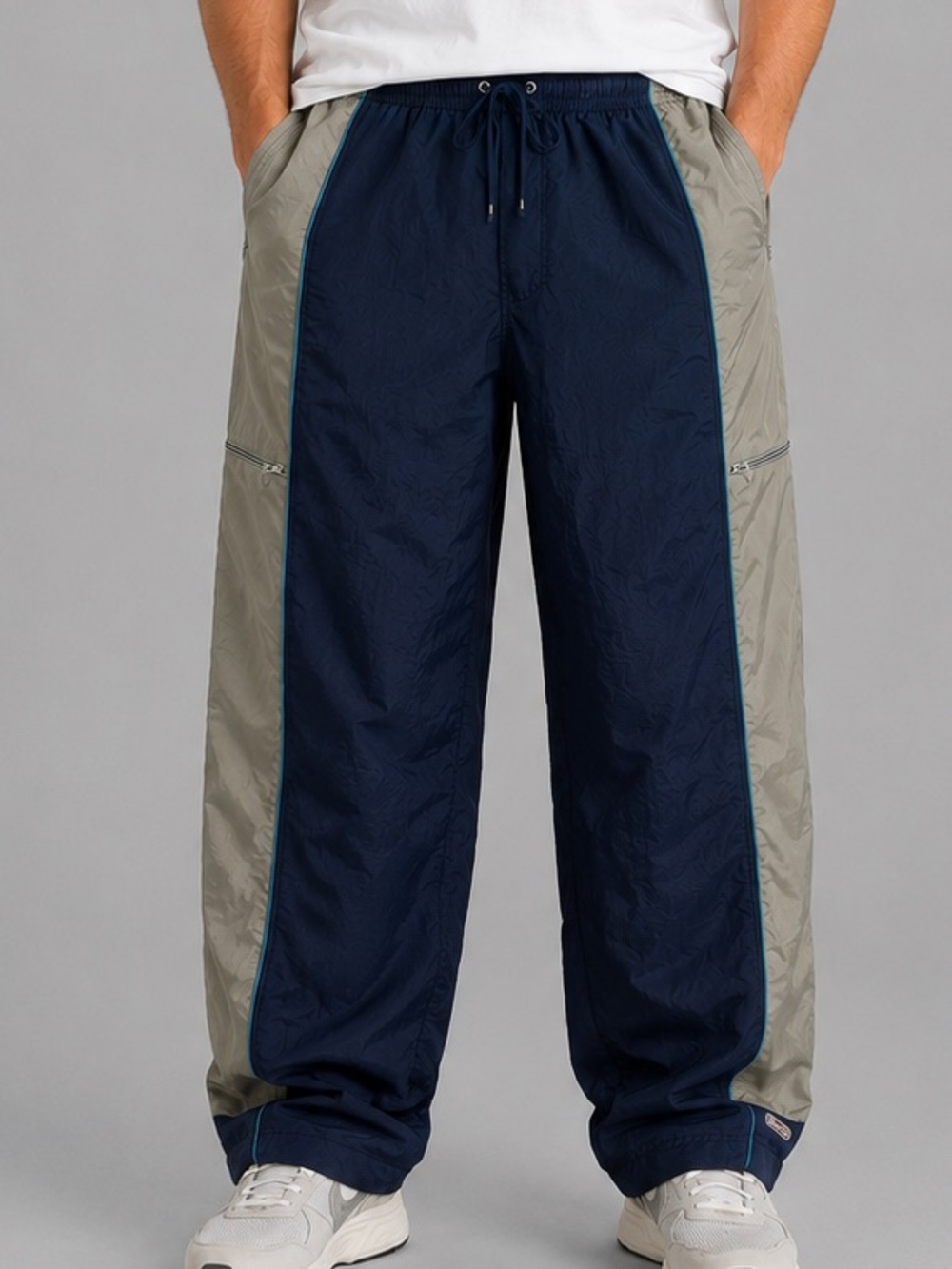 Vintage Spalding Athletic Nylon Windbreaker Track Pants XL Blue Zip Pocket Y2K
